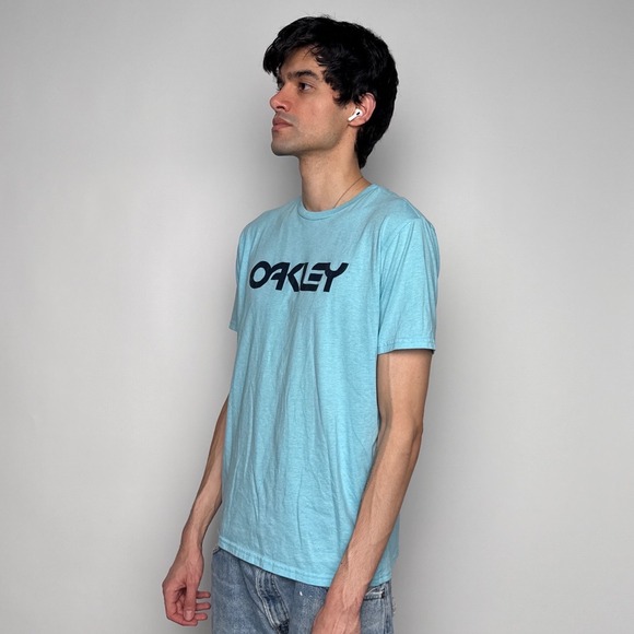 Oakley Mens Regular Fit Graphic Logo T-Shirt Light Blue Heather Short Sleeve L - Picture 3 of 9